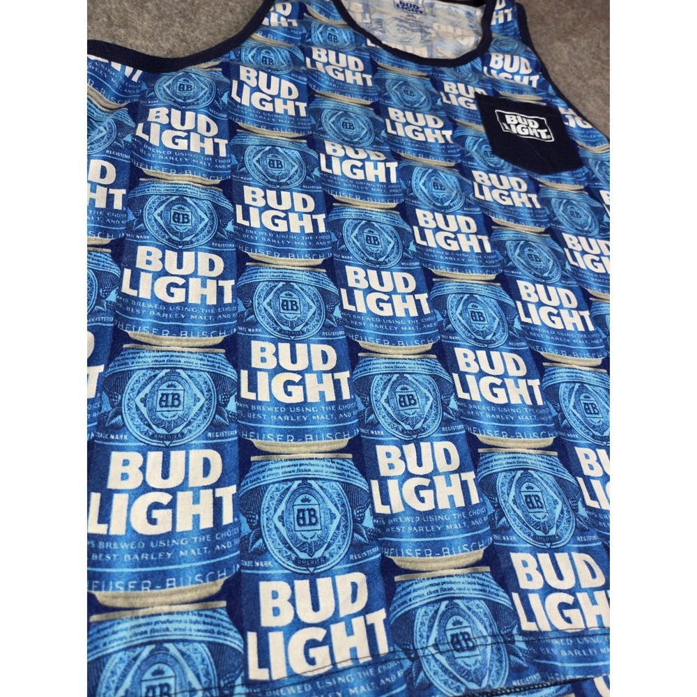 Bud Light Tank Top Mens 2XL Blue White AOP Graphic Shirt